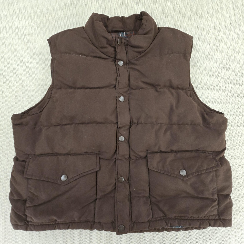 St. John's Bay Vest Mens 2XL Brown Puffer Snap Front Flannel Lined Outdoor
